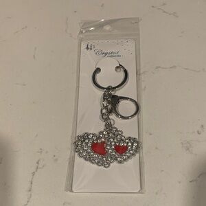 Rhinestone Double Heart bag charm/ key chain
